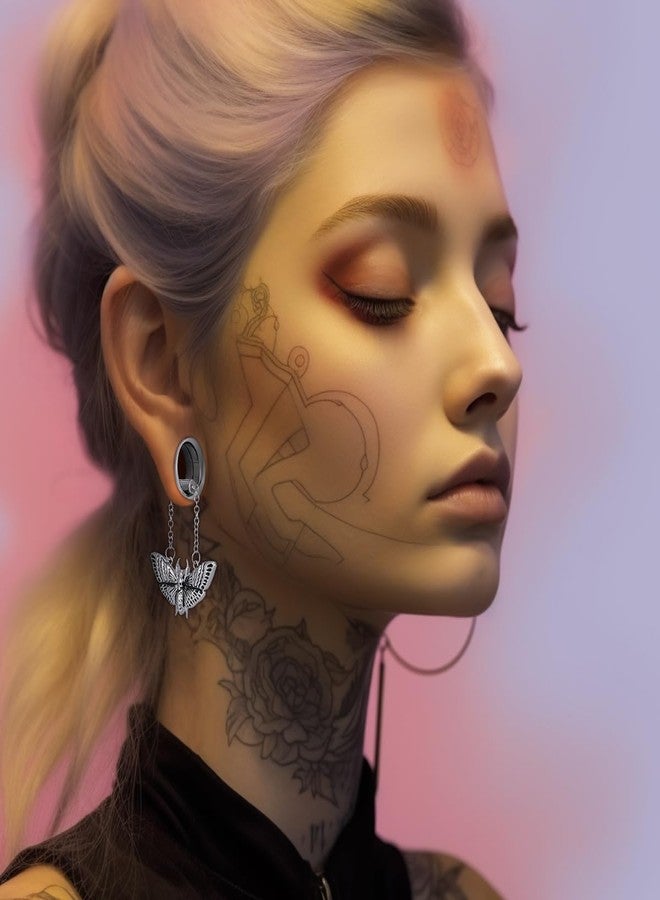 COOEAR Heart Gauges For Ears, Heart Tunnels Double Flared Plugs, Cat Dangle Plugs Earrings., 0g(8mm), Metal, sandstone - Image 2
