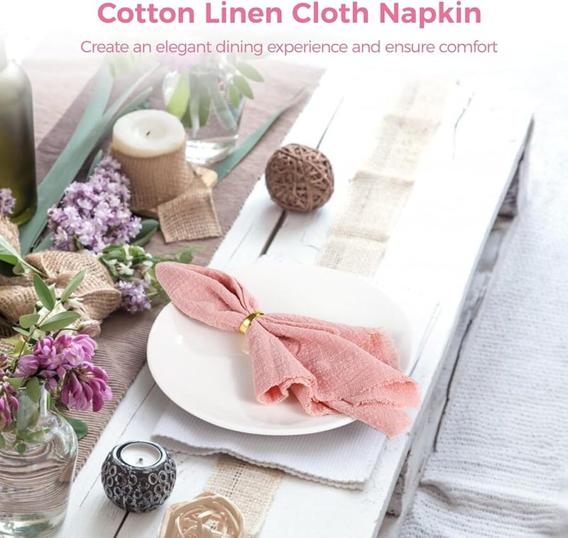 12 قطعة مناديل طاولة طبيعية من الكتان والقطن بحواف شرابات لتزيين طاولة العشاء والحفلات - Image 4