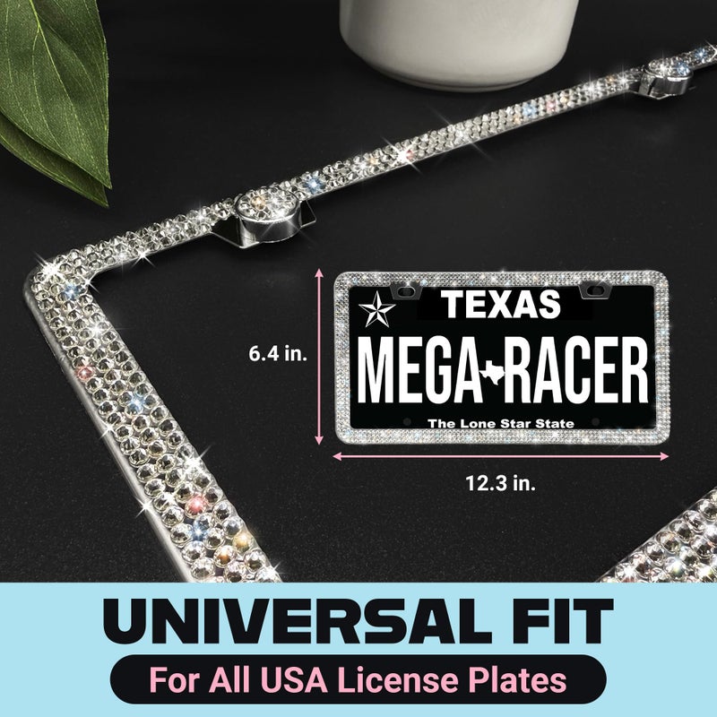 Mega Racer Dazzling Bling License Plate Frame for Women - 1 Piece, 800 Premium Rhinestones, Rust-Free Stainless Steel, Street Legal Slim Design, Sparkly Diamond Car Tag Holder with Glitter Crystal Screw Caps - Image 2