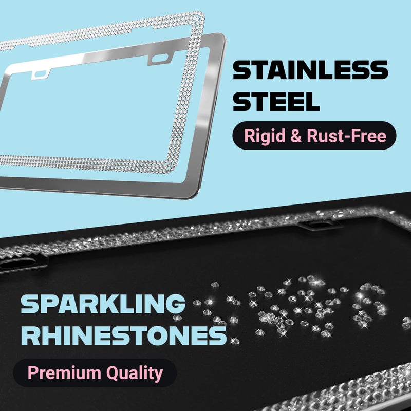 Mega Racer Dazzling Bling License Plate Frame for Women - 1 Piece, 800 Premium Rhinestones, Rust-Free Stainless Steel, Street Legal Slim Design, Sparkly Diamond Car Tag Holder with Glitter Crystal Screw Caps - Image 4