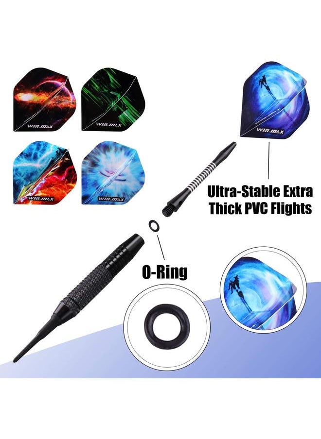 yongsheng - Darts Plastic Tip - Soft Tip Darts Set - 12 Pcs 18 Gram with 100 Extra Dart Tips 12 Flights Flight Protectors and Wrench for Electronic Dart Board - Image 1