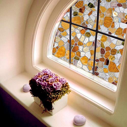RAUSHIK 3D Window Films Privacy Vinyl Frosted Film Self Adhesive Decorative Film for Office Glass Partition/Glass Door/Bathroom Door/Window Heat Control Anti UV (Rustic Stone, 12 * 120 inch) - Image 3