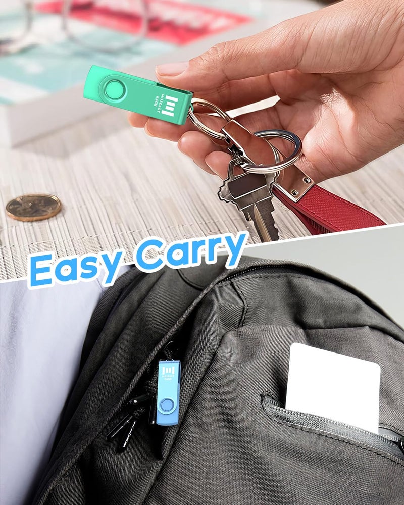 MOSDART 64GB USB 2.0 Flash Drive, with Keychain Loop, Swivel Design with LED Light, exFAT Memory Stick for Computers, System Backup, Data Storage Thumb Drive, Green and Blue (Pack of 2) - Image 3