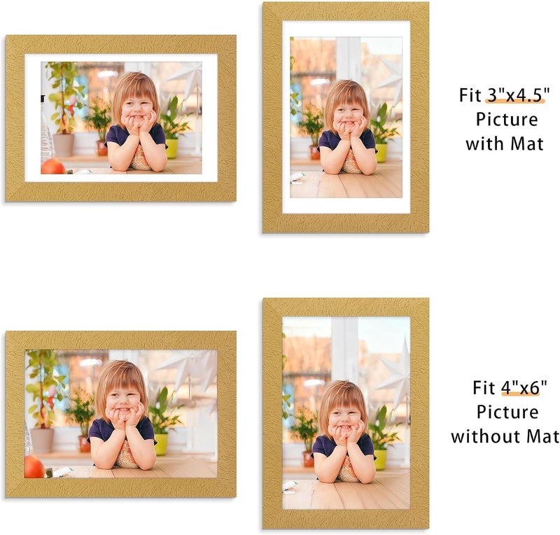 Picrit 4x6 Picture Frame Set of 12, Display 3.5x5 with Mat or 4x6 without Mat, Photo Frames for Wall Mounting or Table Top Display, Gold - Image 3