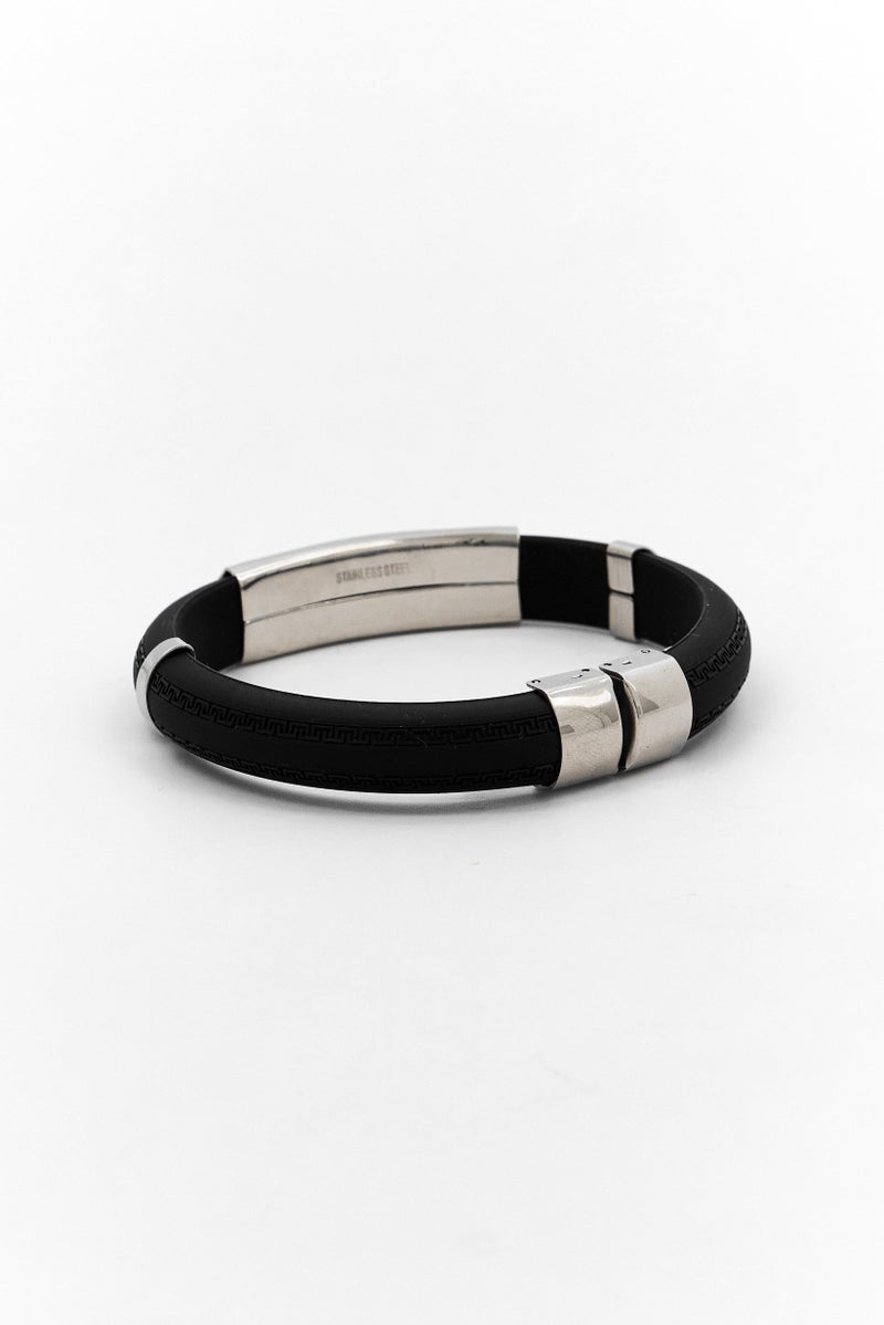 Steeltime Men Rubber With Greek Design Bracelet, Black - Image 2