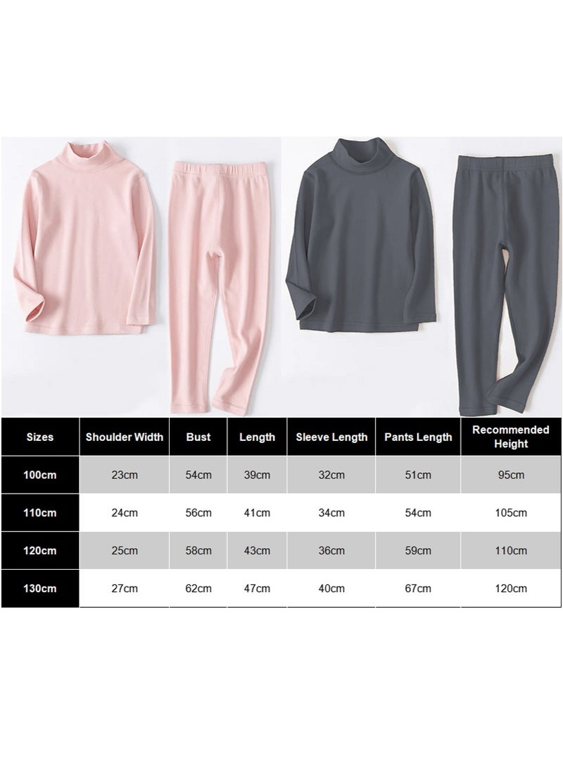 تابيت مجموعة ملابس داخلية حرارية الشتاء للأطفال ، طبقة قاعدة القطن الممشوكة عالية الرقبة للأطفال ، مجموعة بيجاما دافئة سميكة للأولاد البنات (الوردي-130 سم) - Image 2