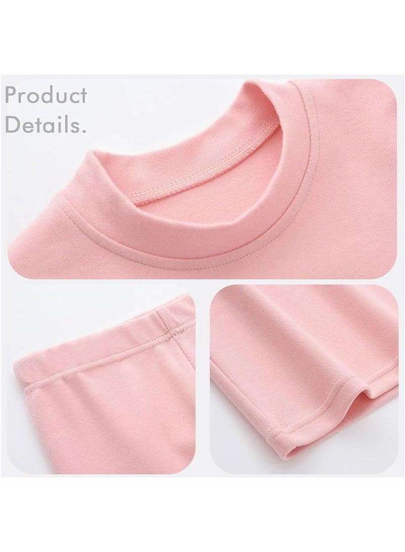 تابيت مجموعة ملابس داخلية حرارية الشتاء للأطفال ، طبقة قاعدة القطن الممشوكة عالية الرقبة للأطفال ، مجموعة بيجاما دافئة سميكة للأولاد البنات (الوردي-130 سم) - Image 4