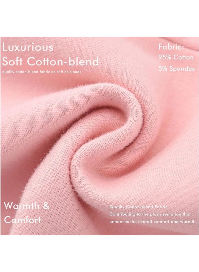 تابيت مجموعة ملابس داخلية حرارية الشتاء للأطفال ، طبقة قاعدة القطن الممشوكة عالية الرقبة للأطفال ، مجموعة بيجاما دافئة سميكة للأولاد البنات (الوردي-130 سم) - Image 3