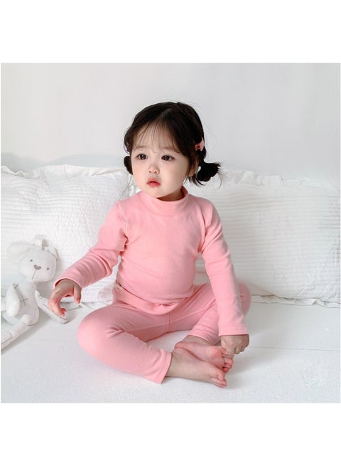 مجموعة ملابس داخلية حرارية الشتاء للأطفال ، طبقة قاعدة القطن الممشوكة عالية الرقبة للأطفال ، مجموعة بيجاما دافئة سميكة للأولاد البنات (الوردي-130 سم)
