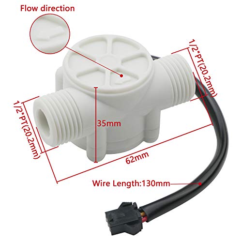 Pxyelec 1Pcs 1/2" High Precision Flow Meter, Hall Effect Water Flow Sensor Switch Flowmeter Fluid Meter, 1-30L/minute - Image 2