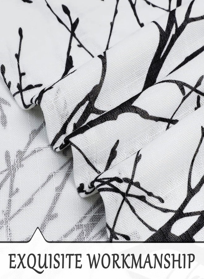 FMFUNCTEX Linen Semi Sheer Curtains for Bedroom, Black White Curtains 63 Inches Long for Living Room, Grey Tree Branch Patterned Curtain Light Filtering Farmhouse Window Drapes, Grommet Top 2 Panels - Image 4