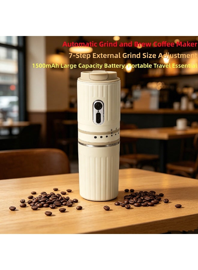 【Portable Electric Coffee Maker, All-in-One Grinder & Brewer with 7 External Adjustable Grind Settings, 1500mAh Rechargeable Battery, 304 Stainless Steel Cordless Drip Coffee Machine for Home Office Travel Camping】 - Image 1