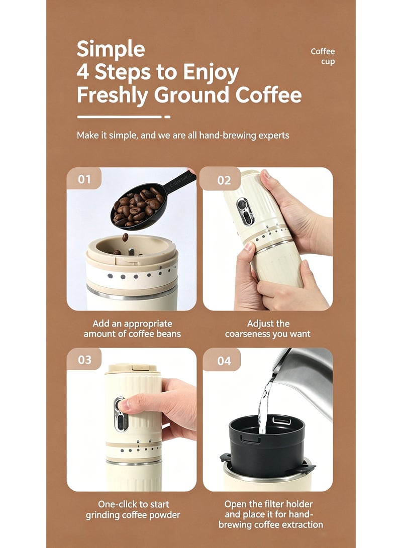 【Portable Electric Coffee Maker, All-in-One Grinder & Brewer with 7 External Adjustable Grind Settings, 1500mAh Rechargeable Battery, 304 Stainless Steel Cordless Drip Coffee Machine for Home Office Travel Camping】 - Image 2