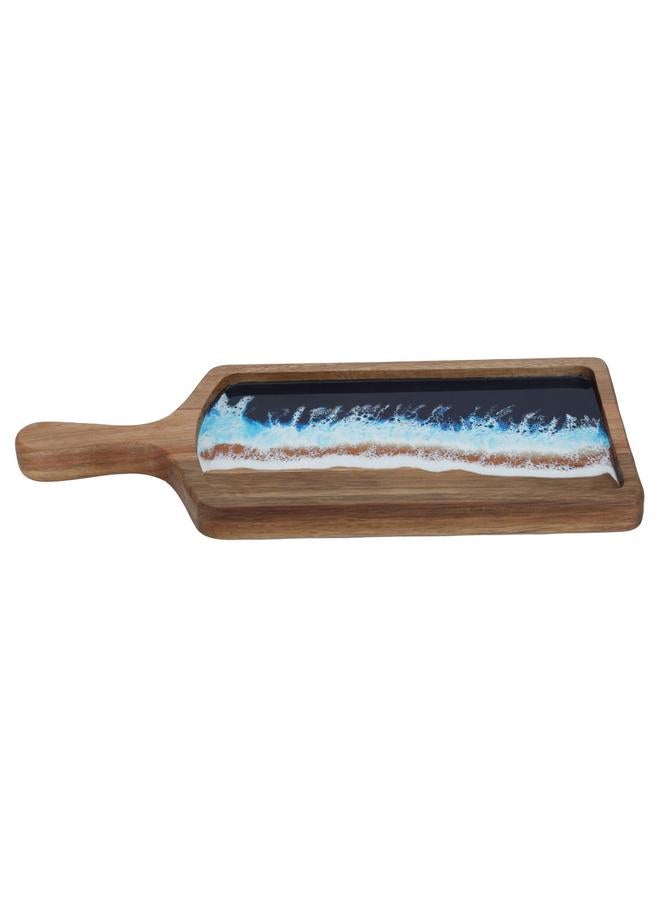 Alsaif Wooden Dessert Serving Board 25 X 152 X 381 Cm Rectangular Sea Wave Pattern Handle Brown - Image 1