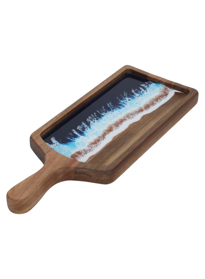 Alsaif Wooden Dessert Serving Board 25 X 152 X 381 Cm Rectangular Sea Wave Pattern Handle Brown - Image 2
