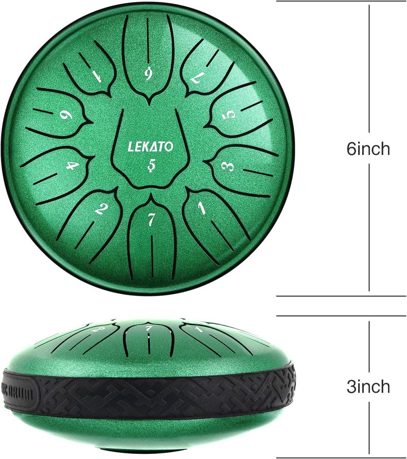 LEKATO Rain Drum for Outside, Steel Tongue Drum 6 Inch 11 Notes Rain Chime Percussion for Meditation Yoga Musical Education, Musical Gift for Families/Friends/Beginner, Green - Image 4