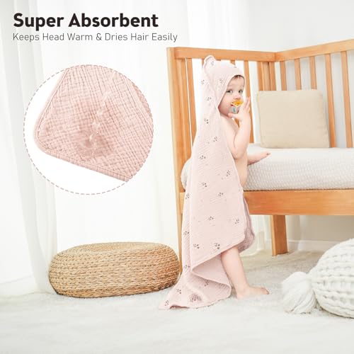 Susurration 2 Pack Thick Muslin Baby Towels, 100% Cotton Soft and Absorbent Baby Bath Hooded Towel for Newborn, Infant, Girls, Boys, Baby Essentials - Image 2