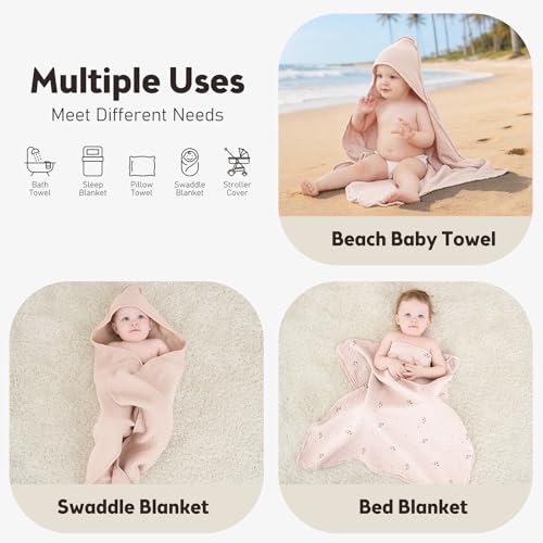 Susurration 2 Pack Thick Muslin Baby Towels, 100% Cotton Soft and Absorbent Baby Bath Hooded Towel for Newborn, Infant, Girls, Boys, Baby Essentials - Image 4