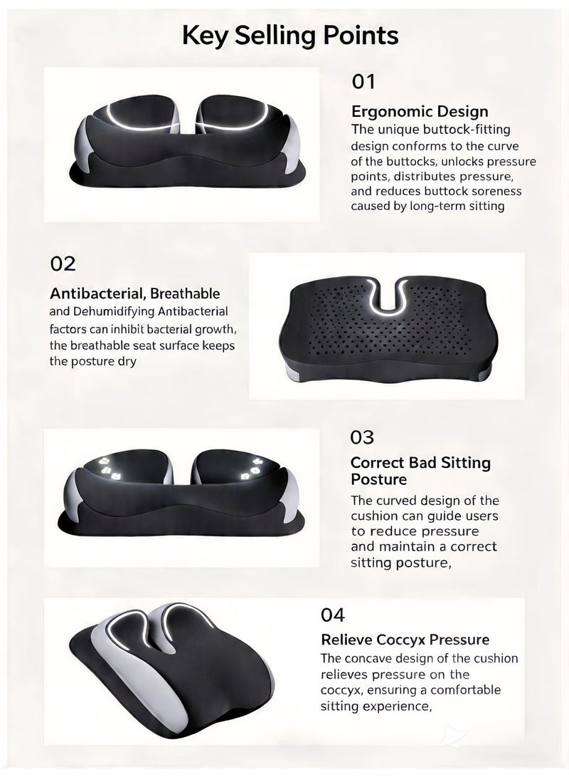 KELIO Reinforced Memory Foam Car Seat Cushion, Ergonomic Pressure Relief Pad, Heightened Driving Seat Cushion for Short People, Non-Slip Washable Cover for Office Chair, Gaming, Wheelchair and Travel - Image 5