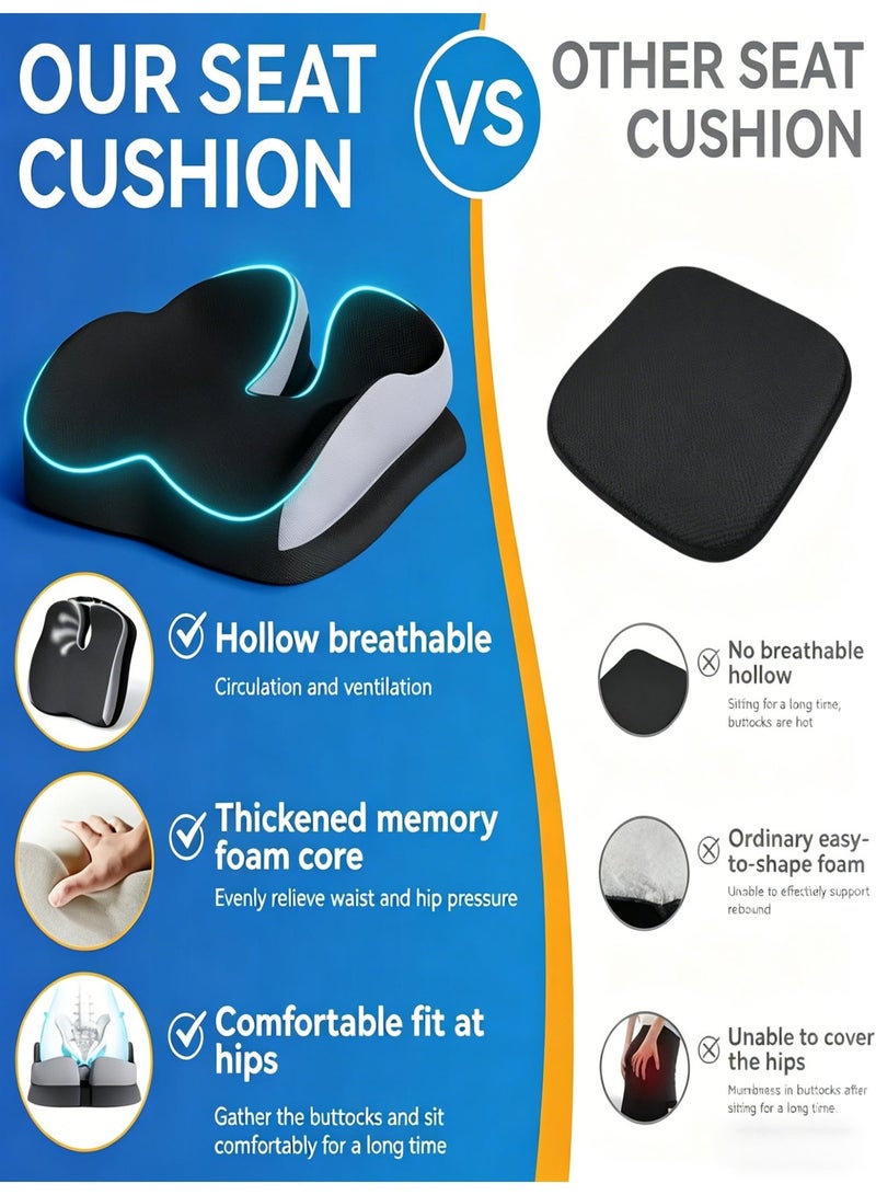 KELIO Reinforced Memory Foam Car Seat Cushion, Ergonomic Pressure Relief Pad, Heightened Driving Seat Cushion for Short People, Non-Slip Washable Cover for Office Chair, Gaming, Wheelchair and Travel - Image 3
