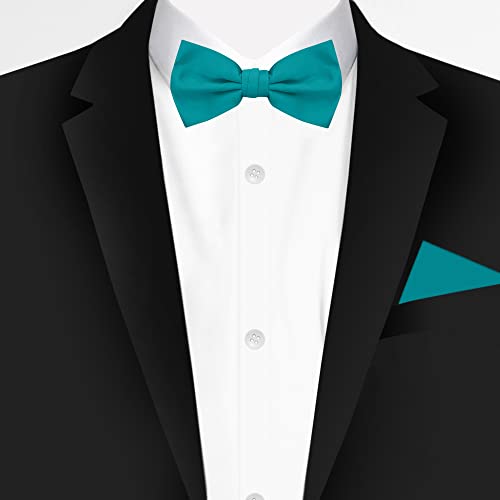 Jacob Alexander Men's Pretied Banded Adjustable Solid Color Bowtie - Teal - Image 2