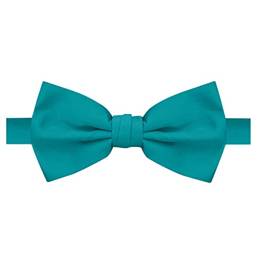 Jacob Alexander Men's Pretied Banded Adjustable Solid Color Bowtie - Teal - Image 1