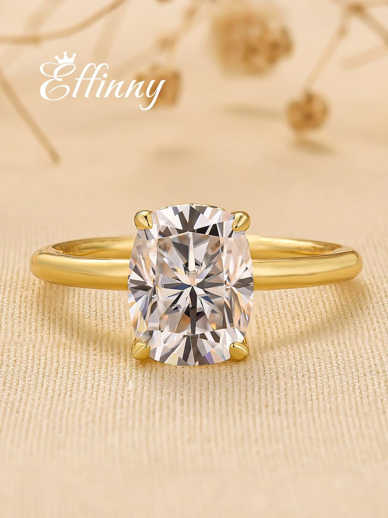 Effinny 2.5/3.5ct Elongated Cushion Cut Moissanite Engagement Ring,Genuine D Color VVS1 Clarity,925 Sterling Silver Solitaire Promise Ring for Wedding,Daily,Travel,Party (Golden,2.5ct, 7) - Image 2
