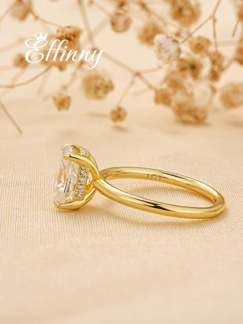 Effinny 2.5/3.5ct Elongated Cushion Cut Moissanite Engagement Ring,Genuine D Color VVS1 Clarity,925 Sterling Silver Solitaire Promise Ring for Wedding,Daily,Travel,Party (Golden,2.5ct, 7) - Image 3