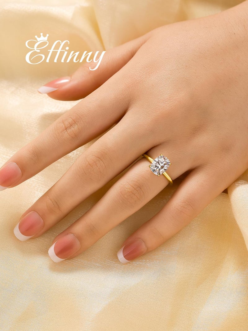 Effinny 2.5/3.5ct Elongated Cushion Cut Moissanite Engagement Ring,Genuine D Color VVS1 Clarity,925 Sterling Silver Solitaire Promise Ring for Wedding,Daily,Travel,Party (Golden,2.5ct, 7) - Image 5