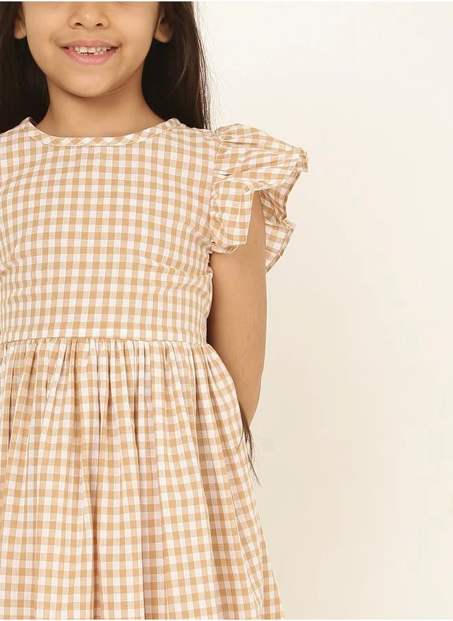 Styli Gingham Check Ruffled Sleeve Dress