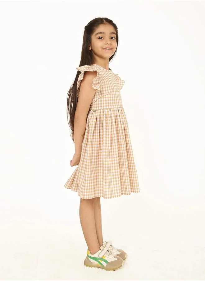 Styli Gingham Check Ruffled Sleeve Dress