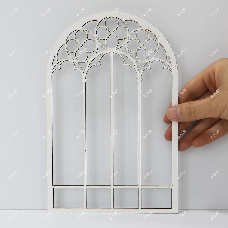 iLAND 1/12 Scale Accessories of Dollhouse Window, Wooden DIY Dollhouse Building Supplies, Complete Miniature Window Kit w/Wooden Frame & Grid Pattern PVC Film - Image 4