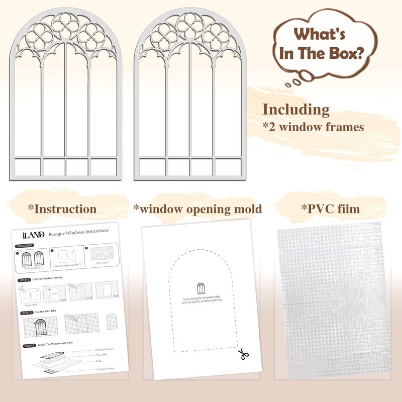 iLAND 1/12 Scale Accessories of Dollhouse Window, Wooden DIY Dollhouse Building Supplies, Complete Miniature Window Kit w/Wooden Frame & Grid Pattern PVC Film - Image 2