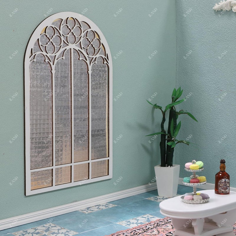 iLAND 1/12 Scale Accessories of Dollhouse Window, Wooden DIY Dollhouse Building Supplies, Complete Miniature Window Kit w/Wooden Frame & Grid Pattern PVC Film - Image 3