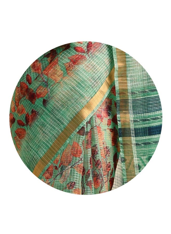 MIRCHI FASHION MIRCHI FASHION Women Kota Doria Cotton Stripe Printed Saree with Blouse Piece (39511-Light Teal, Rust) - Image 5