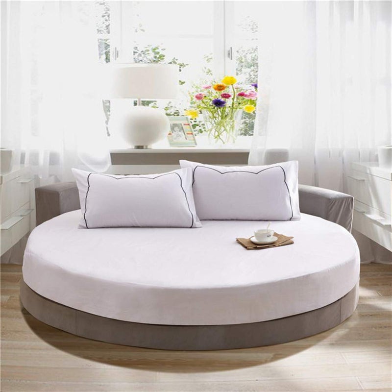 ShiningLove Bed Sheet Set Solid Color Pure Cotton Round Fitted Sheet Bed Cover Mattress Topper 200220CM Wedding Housewarming Gift White Diameter 220cm Fitted Sheet