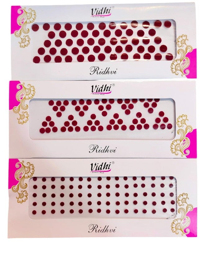 SATURNENT Maroon Round Shape 3 Size Forehead Bindi For Women Girl Ladies - Lightweight Velvet Fabric | Plain KumKum Bindi | Self Adhesive | Dot | Tikli | Pottu | Combo Pack 9 (SMALL MEDIUM LARGE, 9, count)