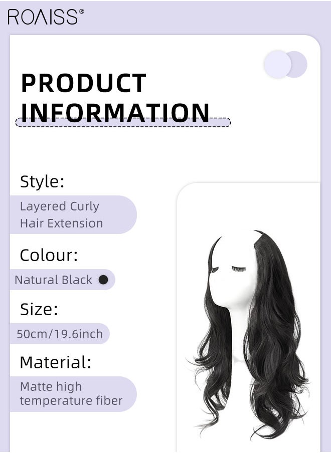 roaiss V-Shaped Layered Curly Hair Extension, One Piece Hair Extension Wig with 4 Clips, Heat Resistant Synthetic Hairpiece for Women Girls, Natural Black, 50cm (19.7 inches)  - Image 3