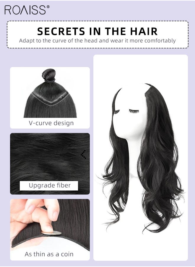 roaiss V-Shaped Layered Curly Hair Extension, One Piece Hair Extension Wig with 4 Clips, Heat Resistant Synthetic Hairpiece for Women Girls, Natural Black, 50cm (19.7 inches)  - Image 4