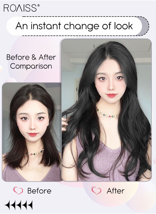 roaiss V-Shaped Layered Curly Hair Extension, One Piece Hair Extension Wig with 4 Clips, Heat Resistant Synthetic Hairpiece for Women Girls, Natural Black, 50cm (19.7 inches)  - Image 2