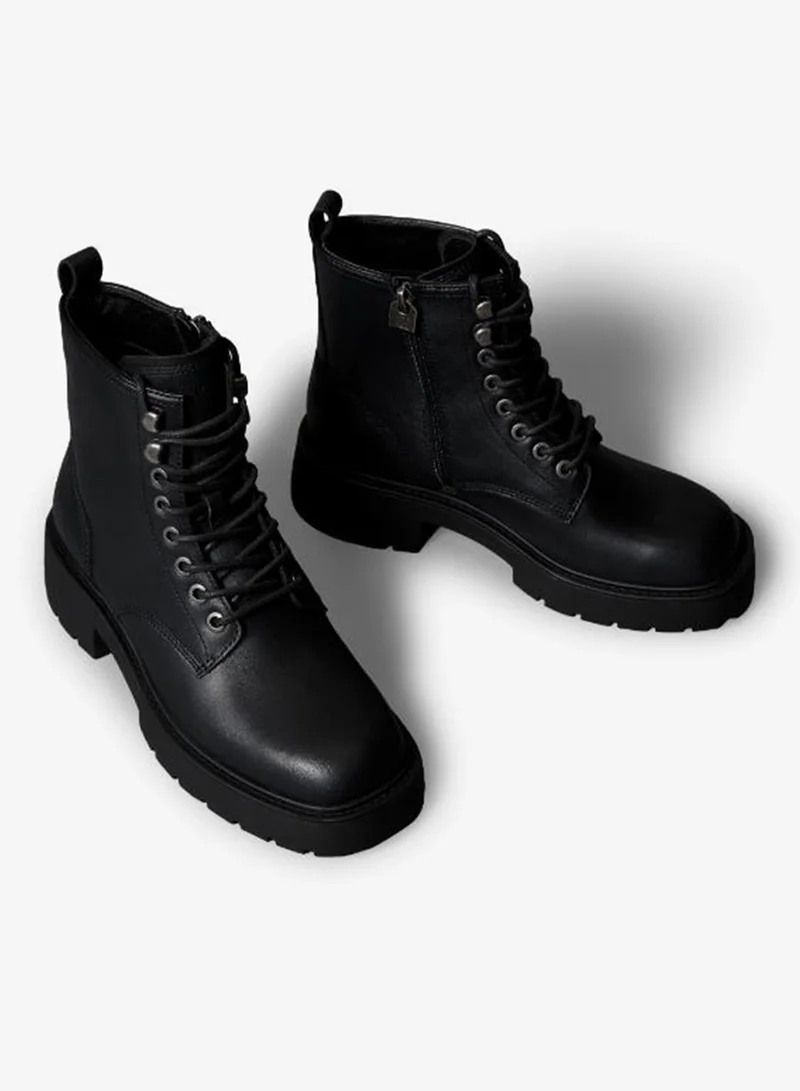 Calvin Klein Jeans Leather Chunky Heeled Lace-Up Boots