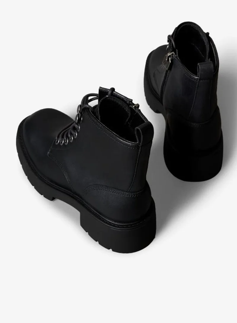 Calvin Klein Jeans Leather Chunky Heeled Lace-Up Boots