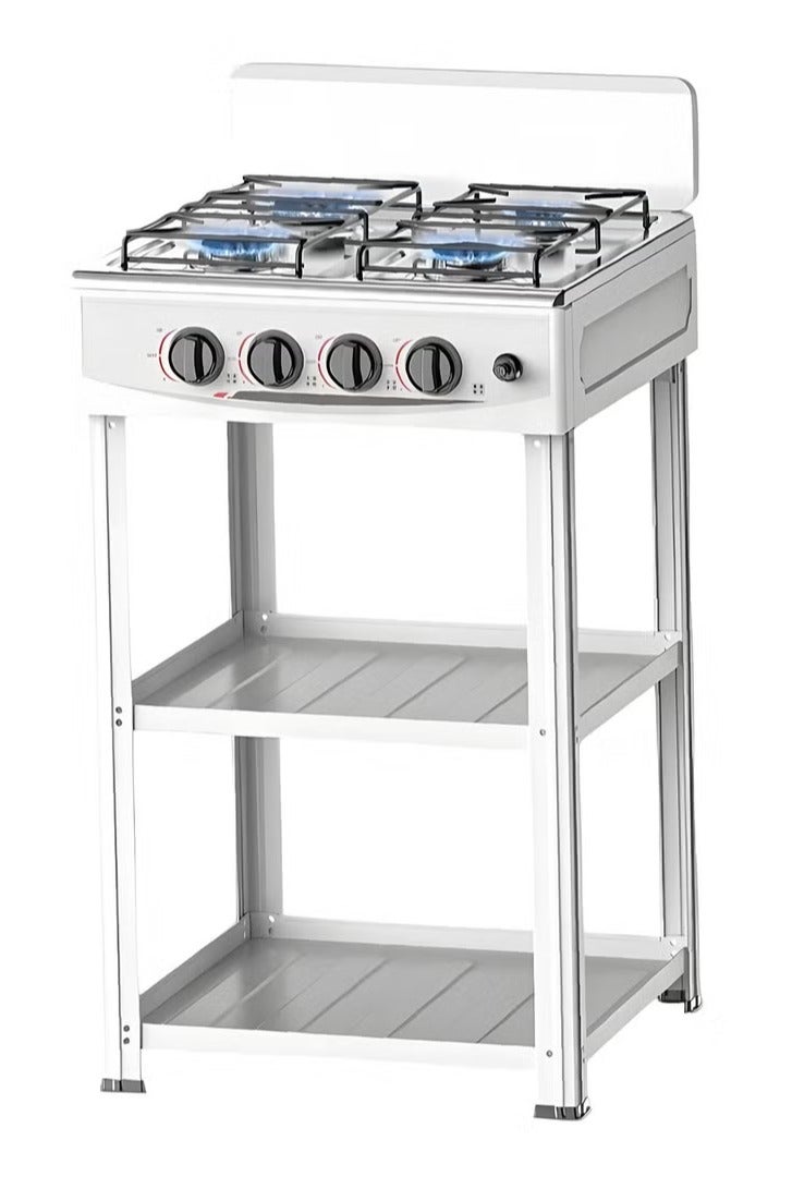 4-burner gas stove with automatic ignition and removable storage rack, 4-burner stainless steel gas cooker ideal for indoor and outdoor use 