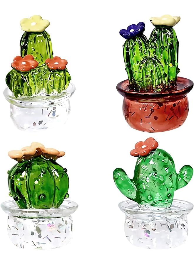 Zaboon 4Pcs Handmade Resin Art Cactus Cute Crystal Miniature Cactus Figurines Home Office Desk Tabletop Simulation Plants Decorations Car Inner Ornaments - Image 1