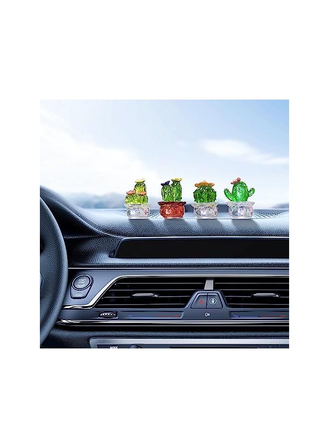 Zaboon 4Pcs Handmade Resin Art Cactus Cute Crystal Miniature Cactus Figurines Home Office Desk Tabletop Simulation Plants Decorations Car Inner Ornaments - Image 2