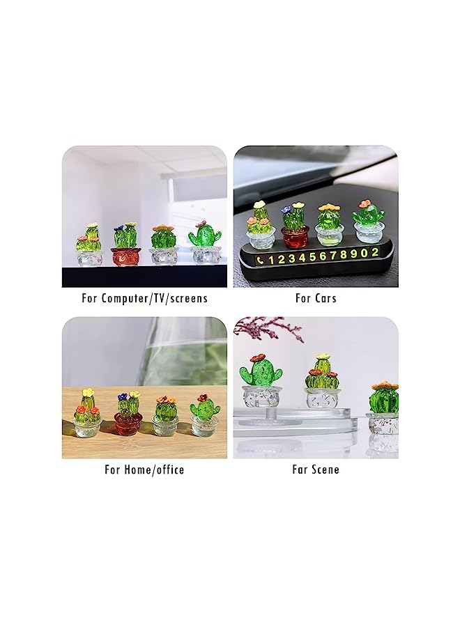 Zaboon 4Pcs Handmade Resin Art Cactus Cute Crystal Miniature Cactus Figurines Home Office Desk Tabletop Simulation Plants Decorations Car Inner Ornaments - Image 3