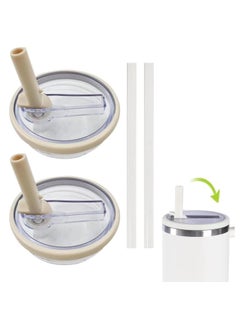 2 Pack 40 oz Tumbler Flip Straw Lid Replacement fit for Stanley Quencher, Reusable Tumbler Cover, Spill Proof Splash Resistant Tumbler Lids for Stanley Cup and HydroJug Traveler (White*2)