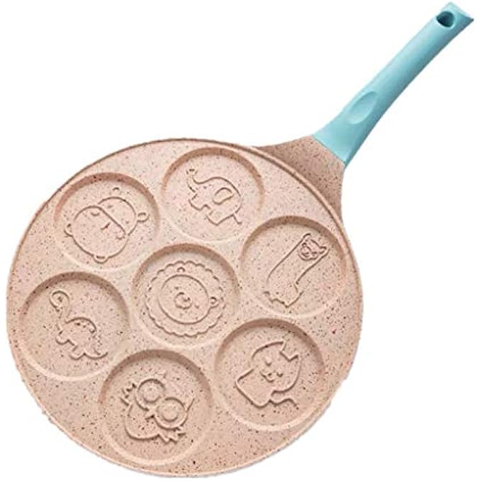 ريحني صانع الفطائر مقلاة الشواية من الألمنيوم غير اللاصق، صينية فطائر بمقبض سيليكون، صانع كريب صغير 7 فطائر القالب للإفطار الأزرق - Image 1