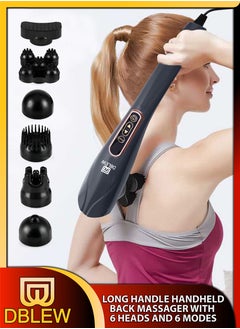 Electric Handheld 6 Heads Full Body Massager With Long Handle Deep Tissue Hammer Massage Percussion Vibration For Neck Shoulder Back Arms Leg Foot Calf Muscle Relax Pain Hand Tension Relief