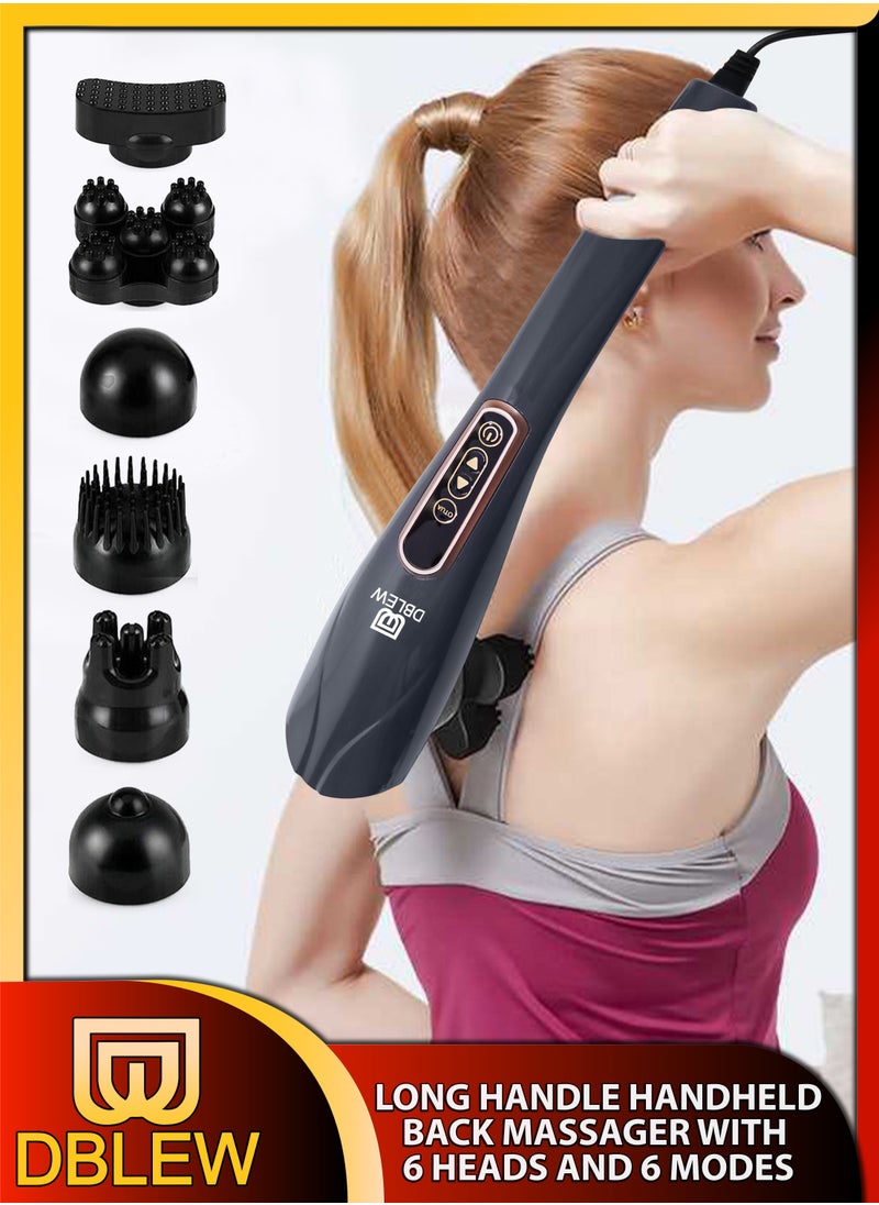 DBLEW - Electric Handheld 6 Heads Full Body Massager With Long Handle Deep Tissue Hammer Massage Percussion Vibration For Neck Shoulder Back Arms Leg Foot Calf Muscle Relax Pain Hand Tension Relief - Image 1